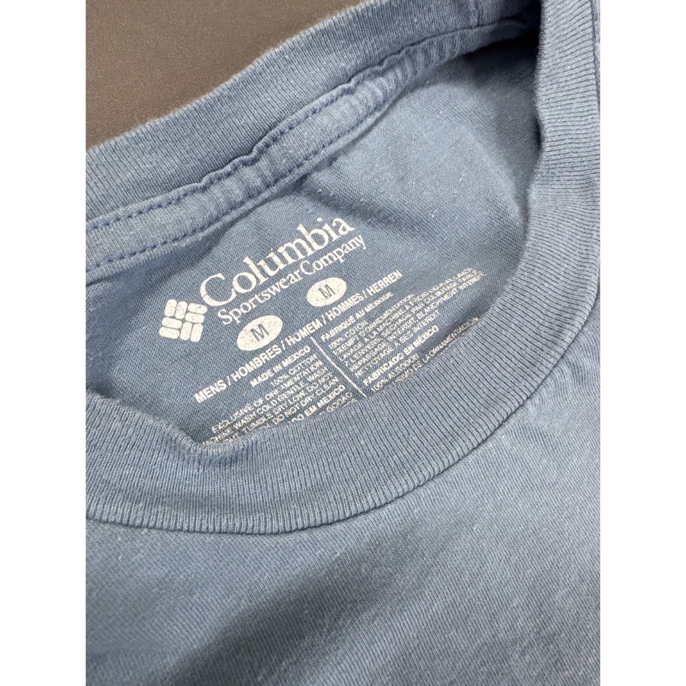 Columbia Mens Blue Graphic T-Shirt Mountain Tent Camping Scene Size M - Picture 2 of 8